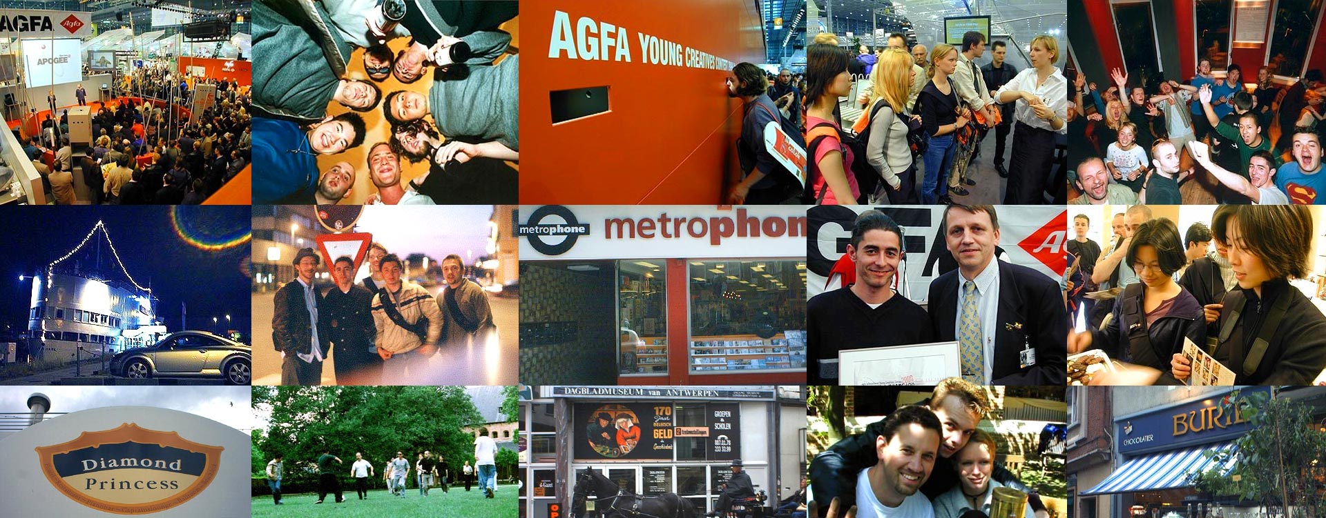 a memory to an awsome week with all the platinum winners from 27 countries AGFA young creatives contest city in a postcard 2000 - impressions from the weeek with all the winners, Stefan Schultze designer from Berlin, platinum winner for the area if Germany with the citypostcard Potsdam
